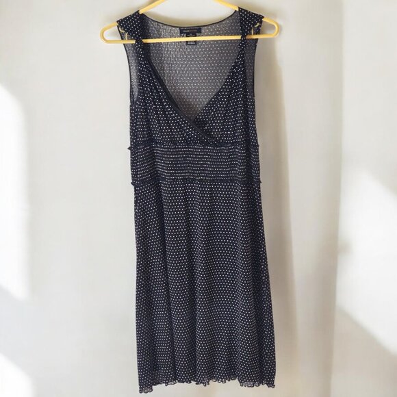 BCBGMaxAzria Black Polka Dot Dress – Mesh Sleeveless Midi M – Lined, Flowy - Picture 4 of 7